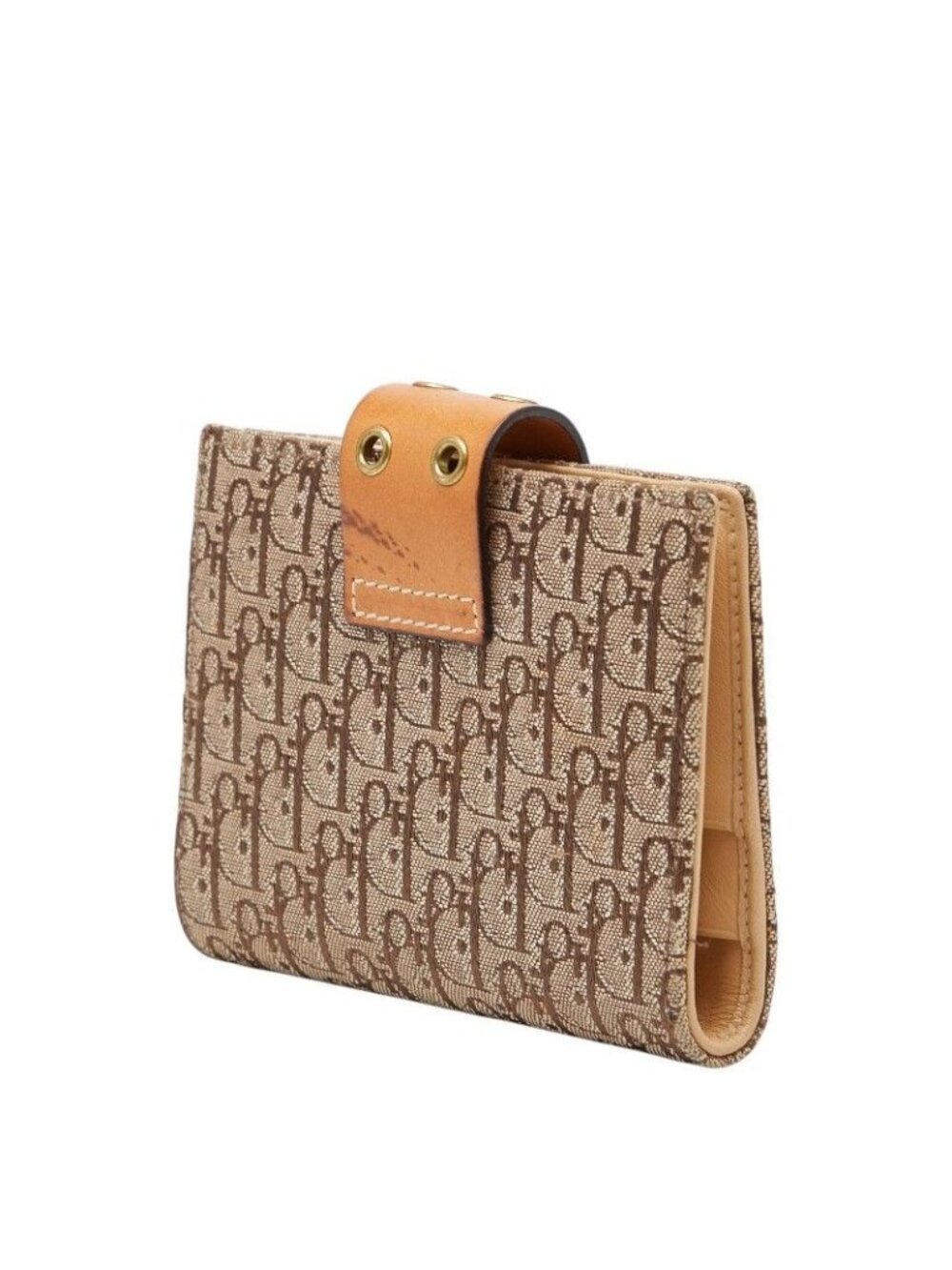 Dior Trotter Jacquard Card Case Bifold Beige Brown Canvas Leather - Picture 2 of 9